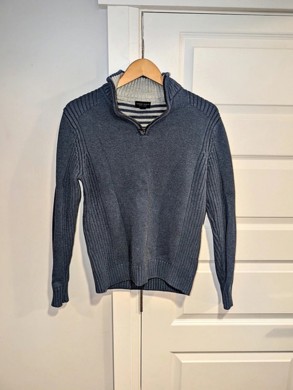 Thomas Parker Men's Blue Quarter-Zip Heavy Knit Pullover Sweater